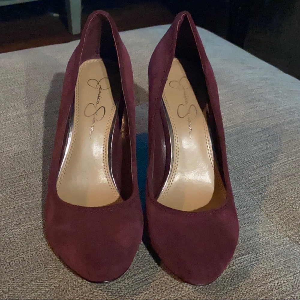 Jessica Simpson Maroon Real Suede Wedges